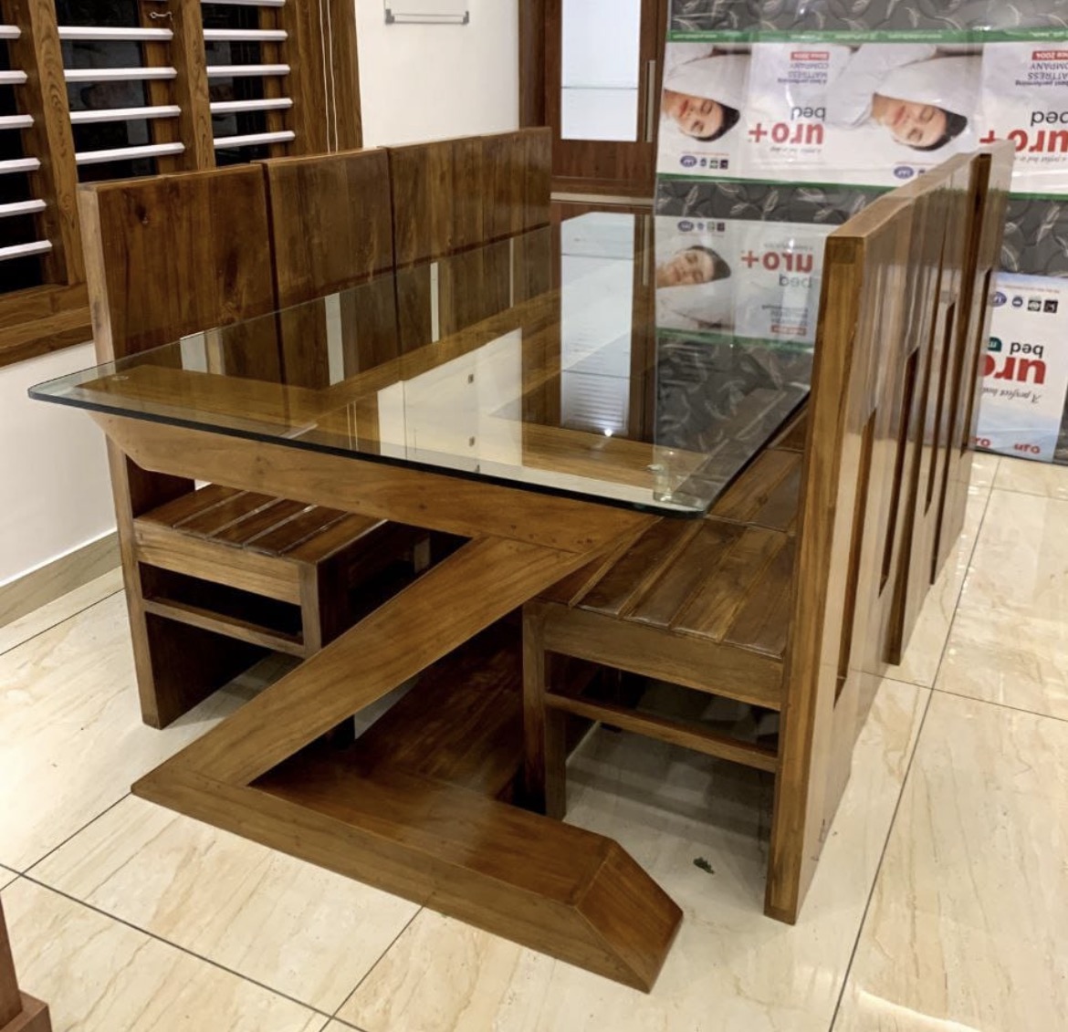 Cross-Leg 8-Seater Glass Dining Set