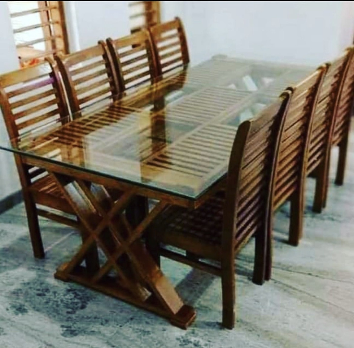 Ladder-Back 8-Seater Glass Dining Set
